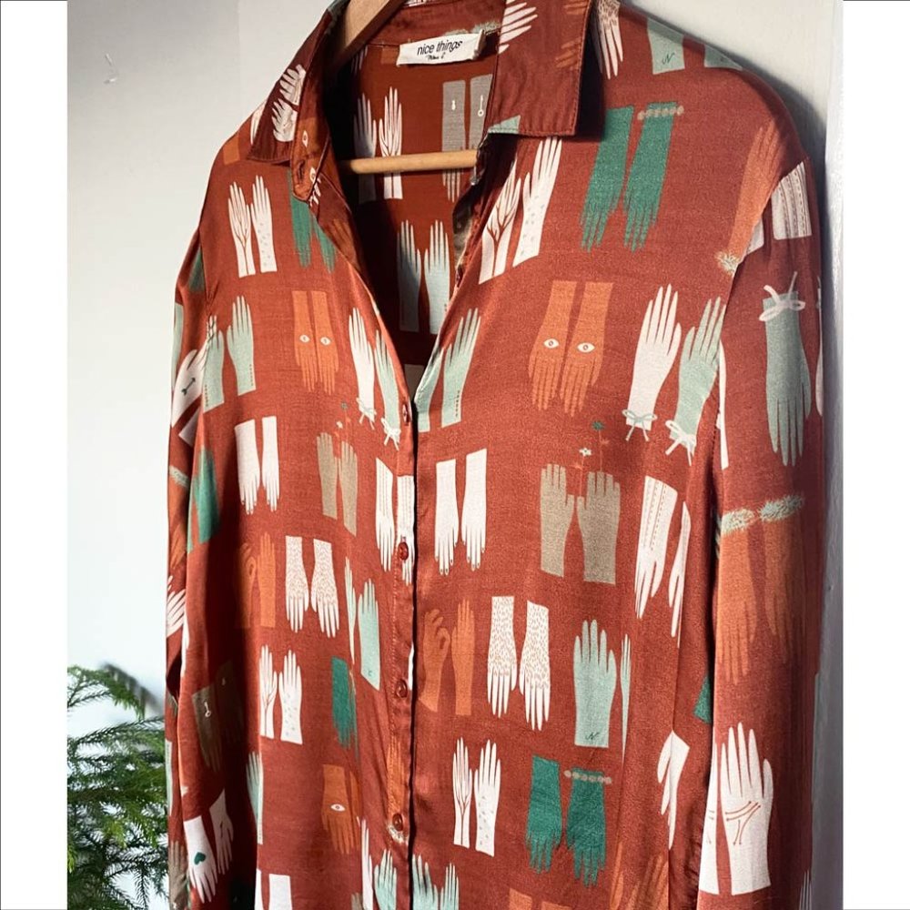 Nice Things Woodland Print Long Sleeve Blouse